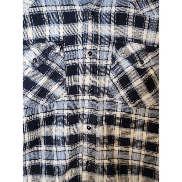 BTC Bay Trading Company Pearl Snap Heavy Flannel Shirt Blue White Plaid Size 2XL - Picture 4 of 5